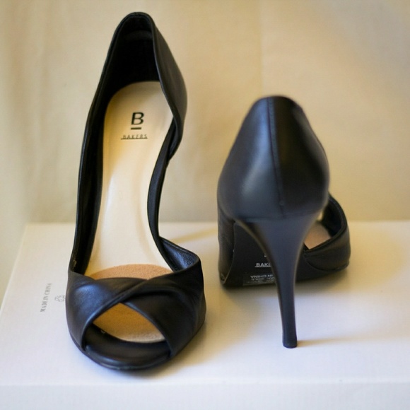 Bakers Shoes - *PRICE DROP* Black Leather Peep Toe Cut-out Pumps